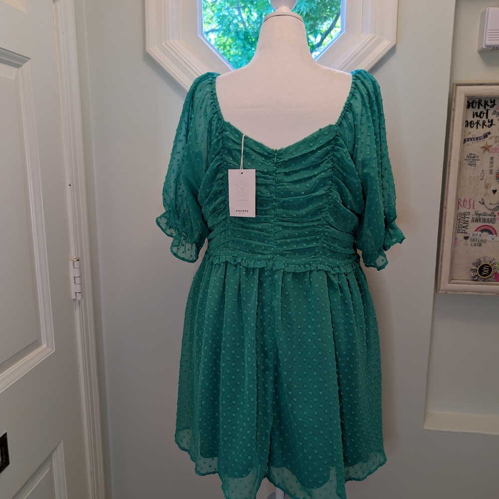 Teal Ruched Dress - Picture 2 of 3